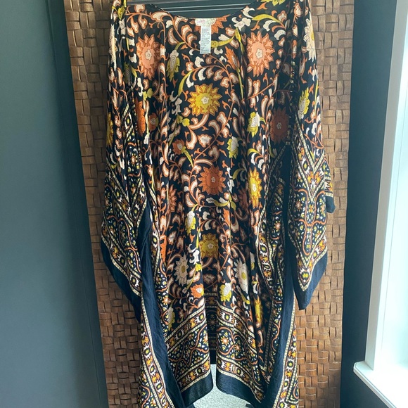 Free People Boho Magic Dance Black Lava Floral Border Print Kimono Gypsy - Picture 7 of 8